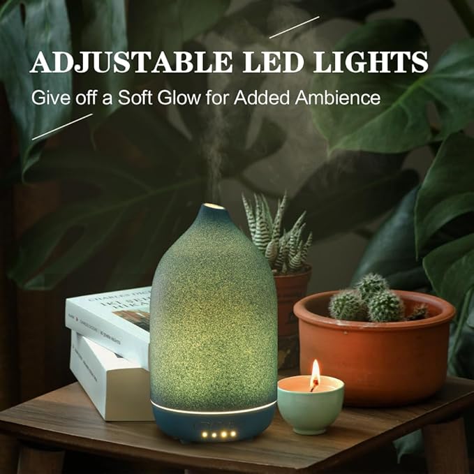 Essential Oil Diffusers, Aromatherapy Diffuser for Essential Oils, 100ml Ceramic Oil Diffusers for Large Room - 5 Timers, Warm Ambient Light, Auto-Off