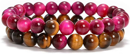 AD Beads 2Pcs His & Hers Distance Beads Bracelets Elastic Natural Stone Yoga Bracelet