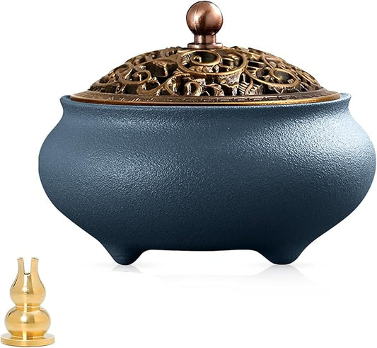 Coil Incense Burner， Ceramic Cone Incense Burner Holder Suitable for Incense/Cone/Coil/Stick, Sage, Mosquito Incense, and Charcoal. Incense Holder+Fireproof Cotton Inside.