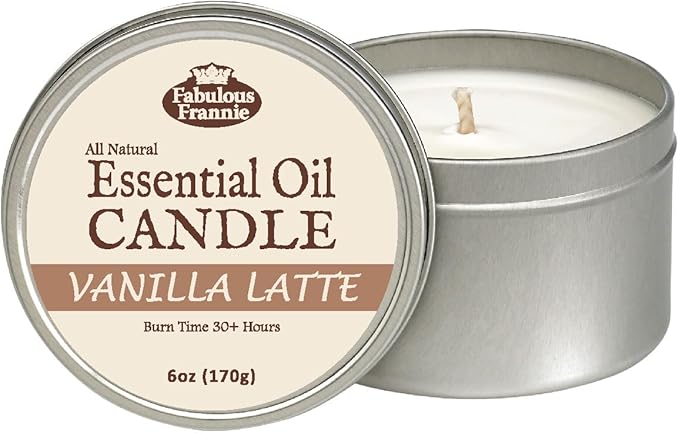 Fabulous Frannie All Natural Aromatherapy Soy Candle Travel tin Made with Pure Essential Oils 100 Hours Burn time 6oz (Vanilla Latte)