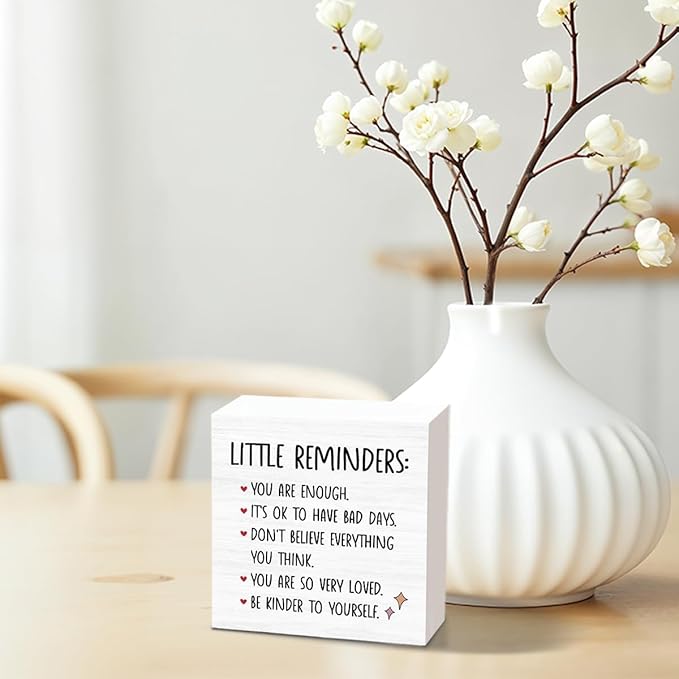 Inspirational Wood Box Sign, Mental Health Gift For College Girls, Inspirational Motivational Gift For College Girl, Little Reminders Desktop Sign, Self Love Gift