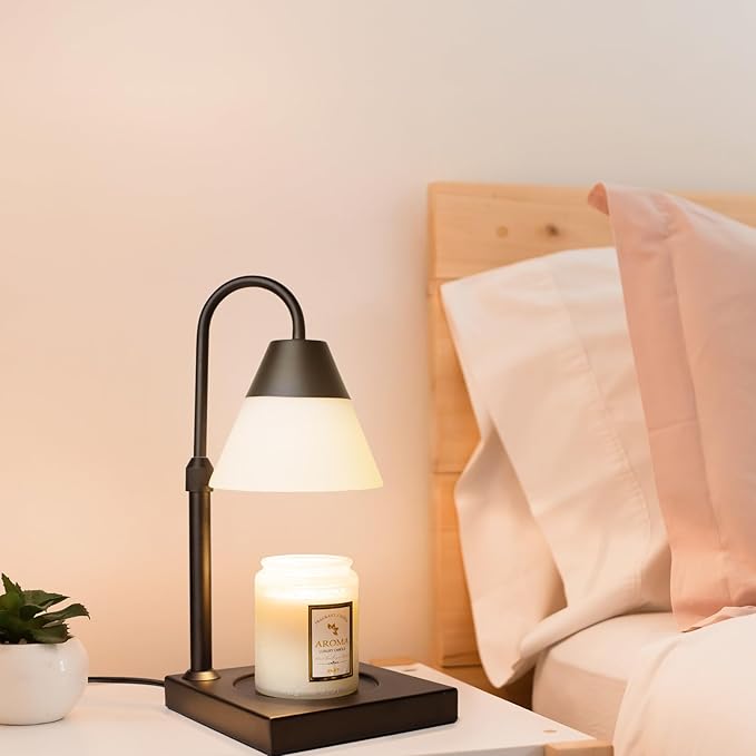 Candle Warmer Lamp, Dimmable Metal Candle Lamp Warmer Height Adjustable, Compatible with Candle and 3 Wick Large Jars Scented Wax for Home Decor (Glass-Black)