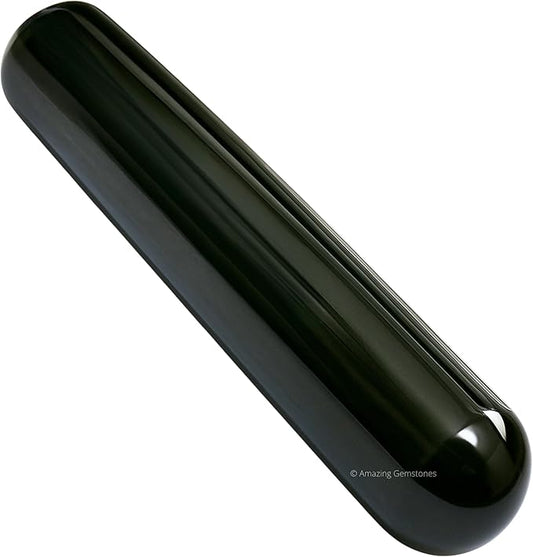 Amazing Gemstone Black Agate Crystal Wand Massage Stick - Pelvic Wand Gua Sha for Adults - Crystals and Healing Stones Massage Wands for Adults Gifts (Smooth)