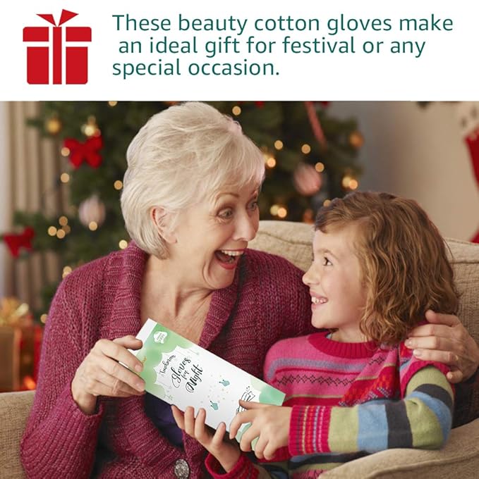 Evridwear 100% Cotton Touchscreen Moisturizing Beauty Gloves with Elastic Cuff, Natural Cosmetic Therapy Gloves for Eczema SPA Dry Hands Care Overnight (Black, Medium) 2 Pairs