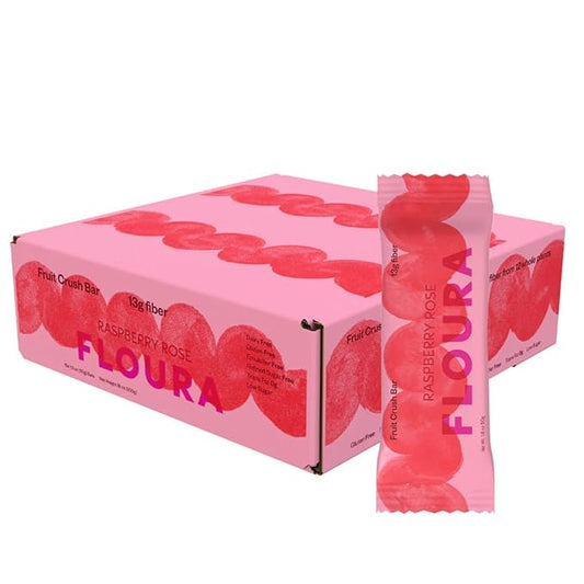Floura Raspberry Rose Fruit-Forward Fiber Bars– High Fiber, Vegan, Gluten & Dairy Free, Low Calorie Healthy Snack Bars with Upcycled Produce for Gut Health [10 Pack]