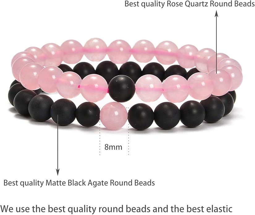 AD Beads 2Pcs His & Hers Distance Beads Bracelets Elastic Natural Stone Yoga Bracelet