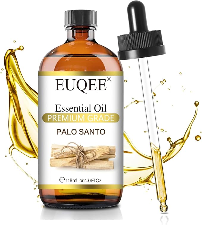 EUQEE Palo Santo Essential Oil 118mL Pure Palo Santo Oil Premium Essential Oil with Glass Dropper for Diffuser, Soap Candle Making - 4Fl. Oz