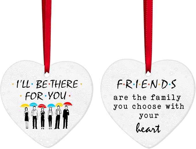 34HD Gifts for Christmas, Coworker Christmas Ornament Heart-Shaped Ceramic 2-Side Printed, Friends Gifts for Men, Women, Christmas Decorations