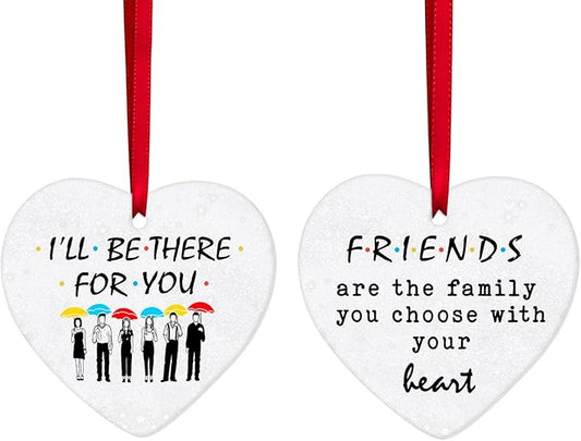 34HD Gifts for Christmas, Coworker Christmas Ornament Heart-Shaped Ceramic 2-Side Printed, Friends Gifts for Men, Women, Christmas Decorations