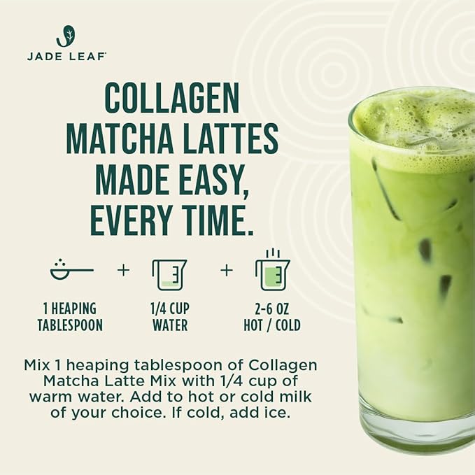Jade Leaf Matcha Café Style Sugar Free Matcha Latte Green Tea Powder with Grass Fed Collagen, Monkfruit Sweetened, Premium Barista Crafted Mix, Authentically Japanese, 15 Servings (5.3 Ounces)