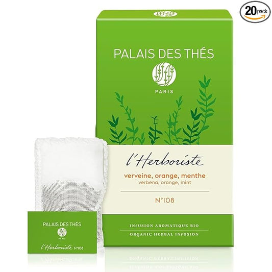 Palais des Thés - Organic L'Herboriste N°108 - Herbal Tea with Lemon Verbena, Orange & Mint - Premium Tea Bags, Serves 20 Cups