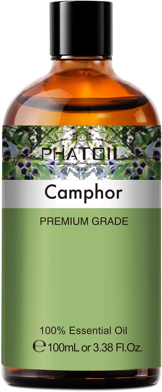 Camphor 3.38fl.oz Essential Oil, PHATOIL Aromatherapy Essential Oils for Diffuser, Humidifier, Perfect for DIY Soap, Candle, Bath Bombs Making(100ml)