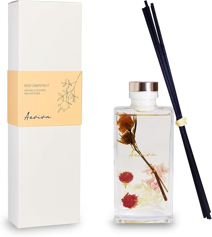 Reed Diffuser Set, 5 fl oz Rose Grapefruit Scented Oil Diffuser, Home Fragrance with Cotton Reed Sticks for Bedroom, Office, Bathroom Shelf Decor & Gifts