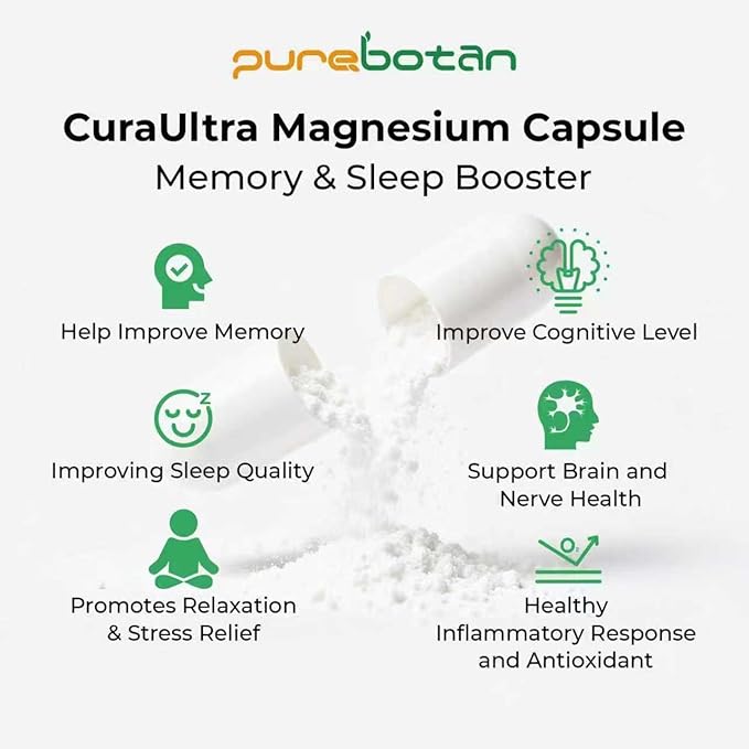 CuraUltra Magnesium Capsules, Magnesium Oxide and Glycinate Extra Strength, with Vitamin B6, B12, Turmeric for Memory, Focus & Relax, Boost Immunity & Sleep, Support Brain Health, 60 Count