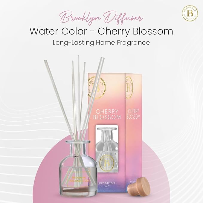 Brooklyn Fragrance Co. Water Color- Long Lasting Scented Aroma Diffuser – Cherry Blossom Air Freshener for Home- Fragrance Diffuser for a Large Room - 100ML