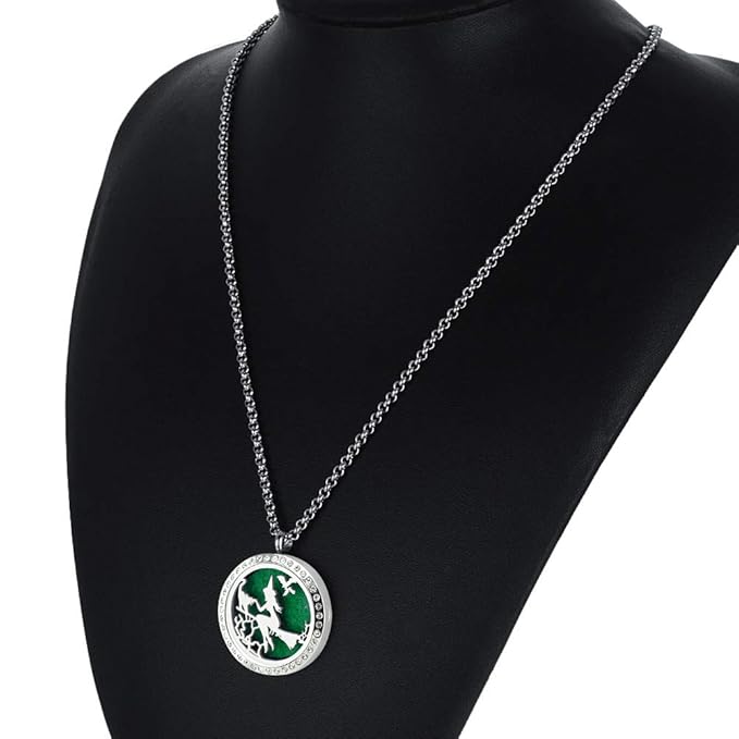 Essential Oil Diffuser Necklace for Birthday Christmas- Aromatherapy Crystal Jewelry Stainless Steel Halloween Magic Witch Locket Pendant with 24'' Chain 8 Washable Refill Pads Gift