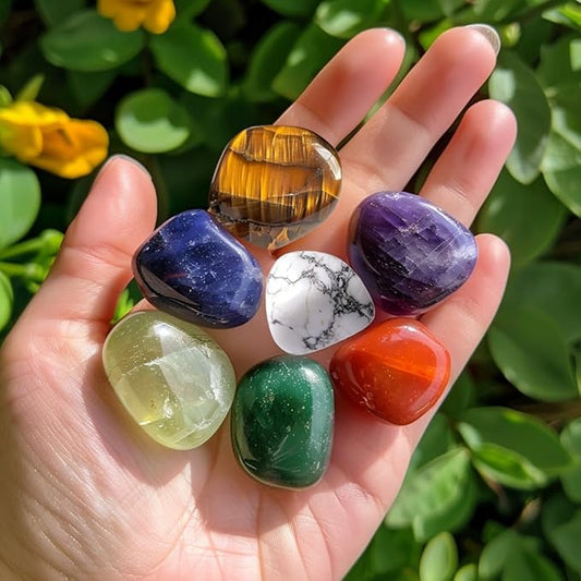Polished Chakra Stone Set - 0.6", 7 Pcs Handpicked Natural Tumbled Stones and Crystals Bulk for Healing, Reiki, Meditation, Witchcraft and Home Decor, 7-Chakra-Stones-0.6"