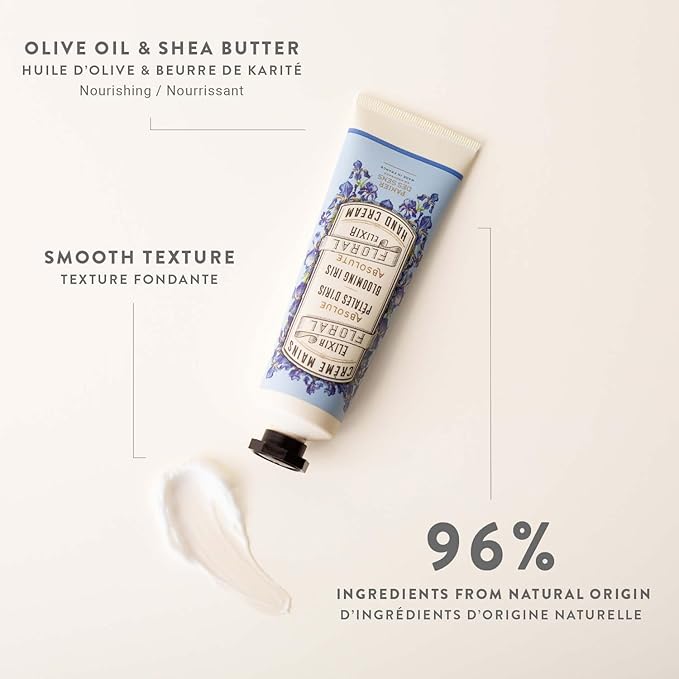 Panier des Sens - Small Hand Cream for Dry Cracked Hands – Blooming Iris Mini Hand Lotion for Dry Skin - With Shea Butter and Olive Oil - Hand Care 97% Natural Ingredients - Travel Size 1 floz