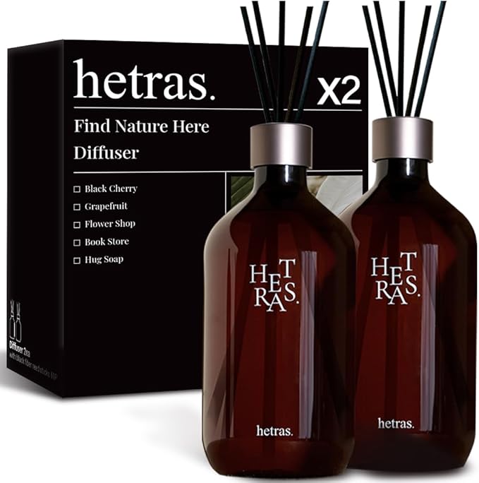 hetras Premium Reed Diffuser Set 16.9 fl.oz. 2 Pack | Hotel Wood - Luxurious Forest Scent | Long-Lasting Luxury Fragrance with 10 Reed Sticks for Home & Office | Gifts for Loved One