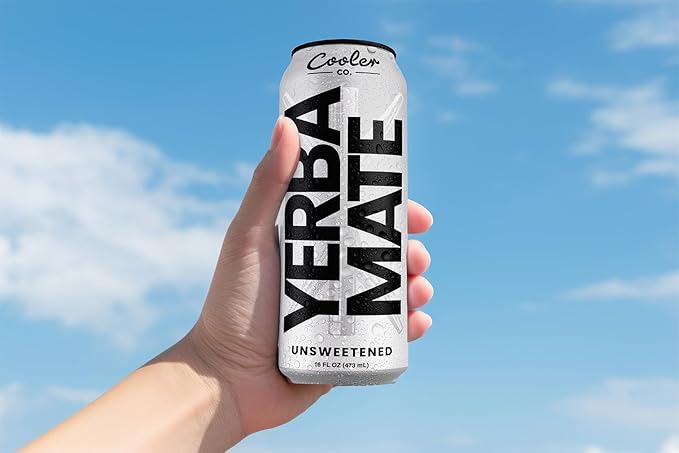 COOLER CO. | YERBA MATE | 12 Pack | 100% Organic Yerba Mate Caffeine | 150 mg Caffeine | 3 Organic Ingredients | Natural Ingredients | No Artificial Colors or Stimulants | Unsweet Flavor