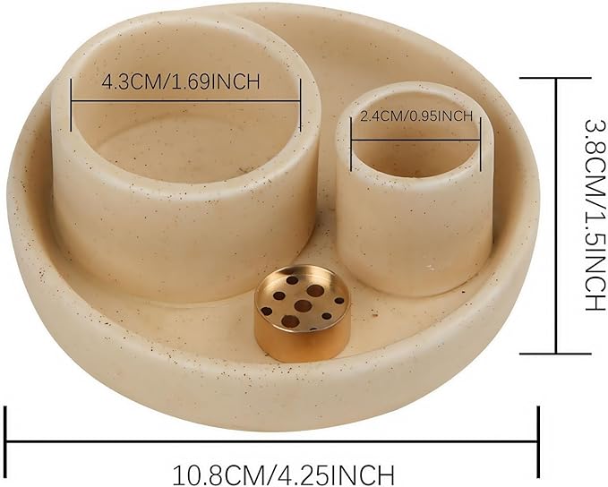4 in 1 Incense Holder, Ceramic Incense Stick and Palo Santo Holder,Sage Holder for Burning- 5.5" Ceramic Ash Catcher Tray for Meditation and Yoga Room (Sand Gravel)