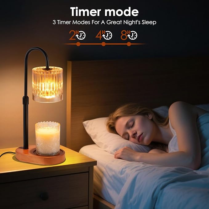 Candle Warmer Lamp with Timer: Modern Style Adjustable Height Candle Warmer Lamp Home Decor Safe Flame Free for Wax Blocks and Jar Candles Amber
