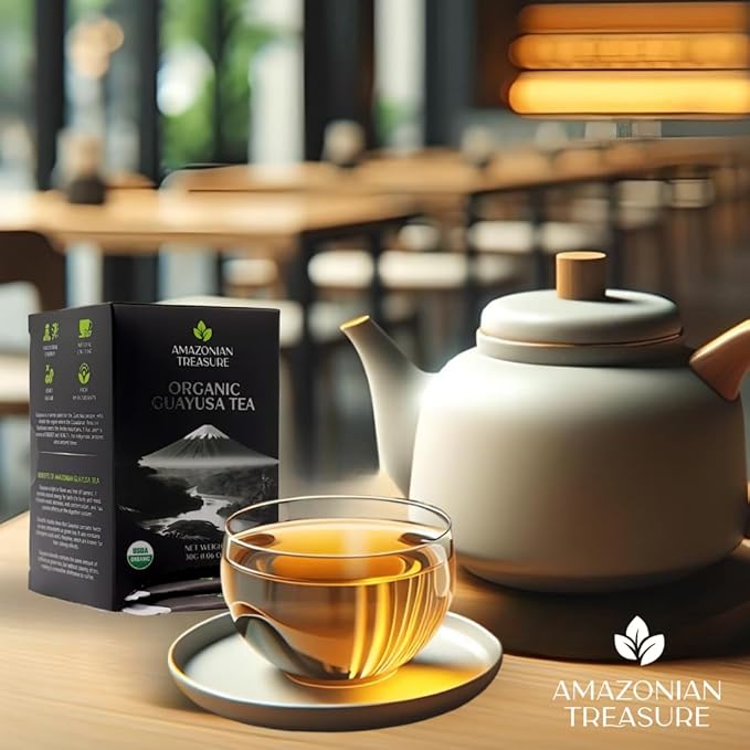 Amazonian Treasure, Organic Guayusa Tea Bags - 20 Count Box, Smooth Beverage Option, 50mg Caffeine Content, Premium Selection, Enhanced Experience Blend.