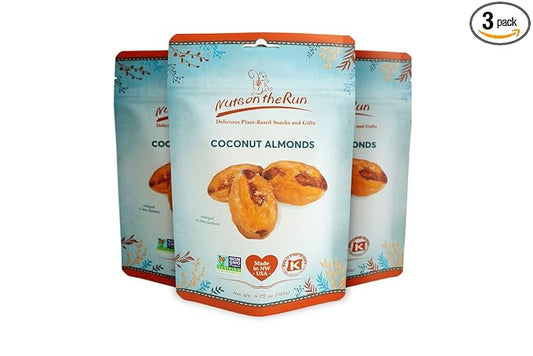 Coconut Almonds - Vegan, Kosher, Gluten-free, GMO-free - 4.75oz (PACK OF 3 BAGS), Satisfaction Guarantee, Vegan