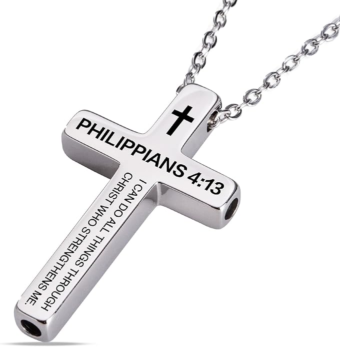 Cross Breathing Necklace for Anxiety, Inspirational Bible Verse Mindfulness Pendant Necklace, Stainless Steel Meditation Breathwork Tool, Anxiety Relief Items for Teens Gift