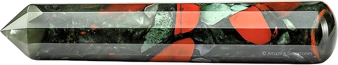 Amazing Gemstone African Bloodstone Crystal Wand Massage Stick - Pelvic Wand Gua Sha for Adults - Crystals and Healing Stones Massage Wands for Adults Gifts (Pointed)