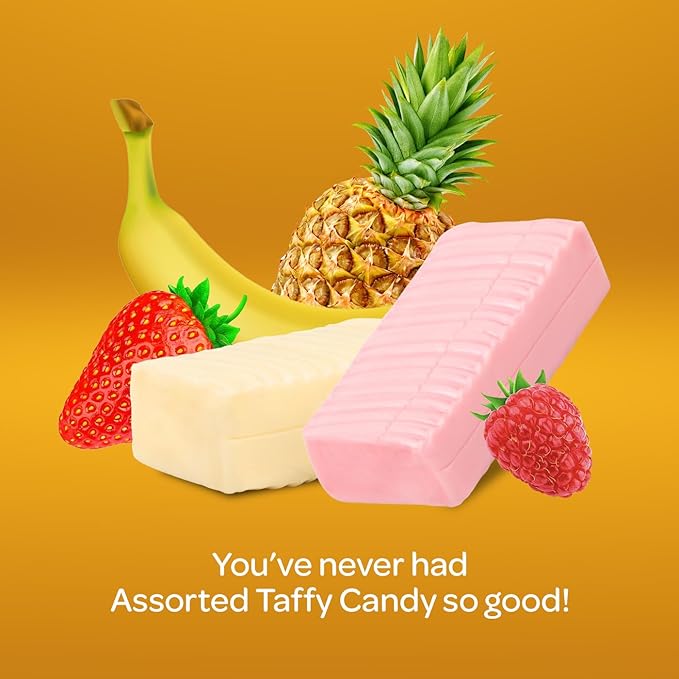 Assorted Taffy Candy - 1.5 Pound Bulk Pack (About 130 Count) - Fruit and Berry Flavors