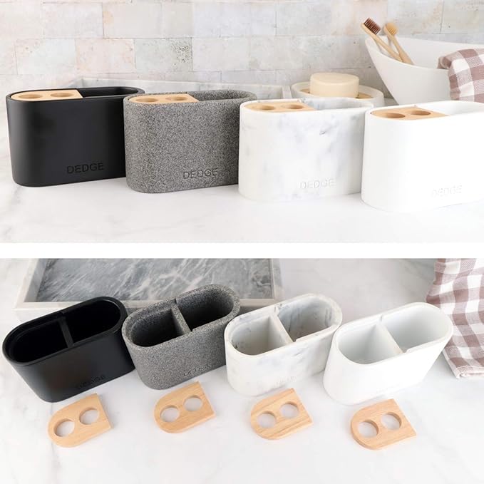 Dedge 3 Slots Bamboo Toothbrush Holder Electric Toothbrush Holder and Toothpaste Holder for Bathroom Countertop Accessories Storage,Toothbrush Holders for Bathrooms, Black Sandstone Style Organizer