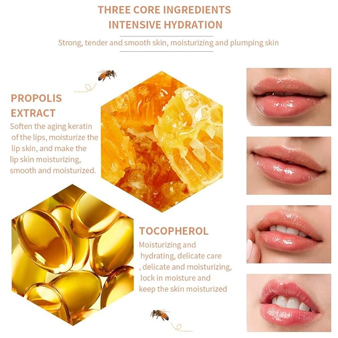 2PCS Bee Lip Balm Honey Pot - Strawberry & Honey Moisturizing Propolis Mask, Hydrating Prevention for Dry and Cracked Skin, Scrubs Exfoliator, Sleep Mask Reduces Lines, Skin Care Products