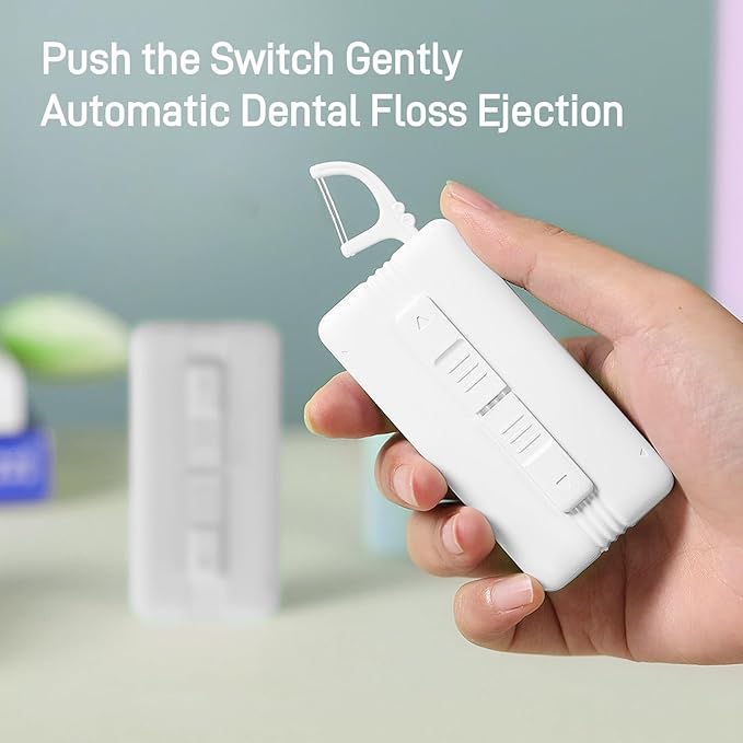 Holy Rose Portable Dental Floss Picks Dispenser 3 Case, Dual-Line Flossers – Travel Teeth Cleaning Holder - Mint Flavor Flossing Toothpicks Effective Oral Care Tool (White)