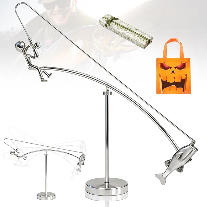 Fisherman Balancing Sculpture - Kinetic Fishing Sculpture with Perpetual Motion, Unique Kinetic Art & Balance Art, Cool Desk Gadgets for Home Decor and Office Decor