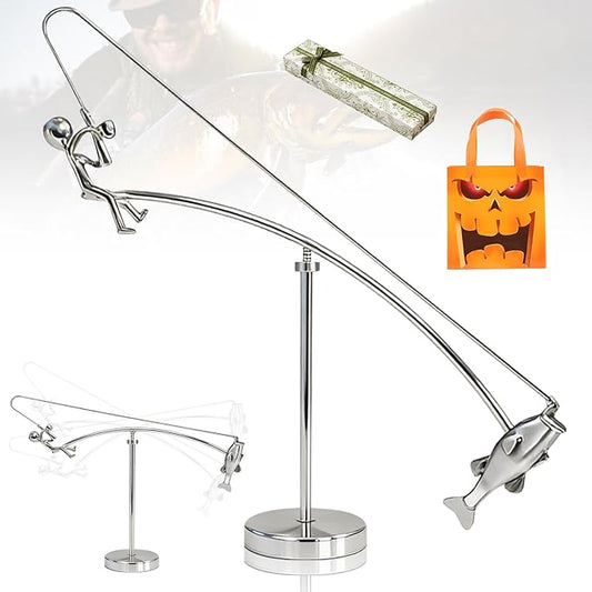 Fisherman Balancing Sculpture - Kinetic Fishing Sculpture with Perpetual Motion, Unique Kinetic Art & Balance Art, Cool Desk Gadgets for Home Decor and Office Decor