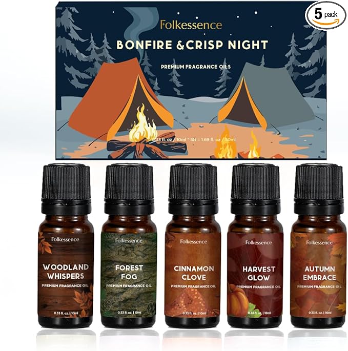 Folkulture Essential Oils for Home | Set of 5 (0.33 fl oz x 5) Fall Essential Oil or Diffuser Oils for Relaxation | Cinnamon Essential Oil or Fall Scents | Pumpkin Fall Essentials for Wome