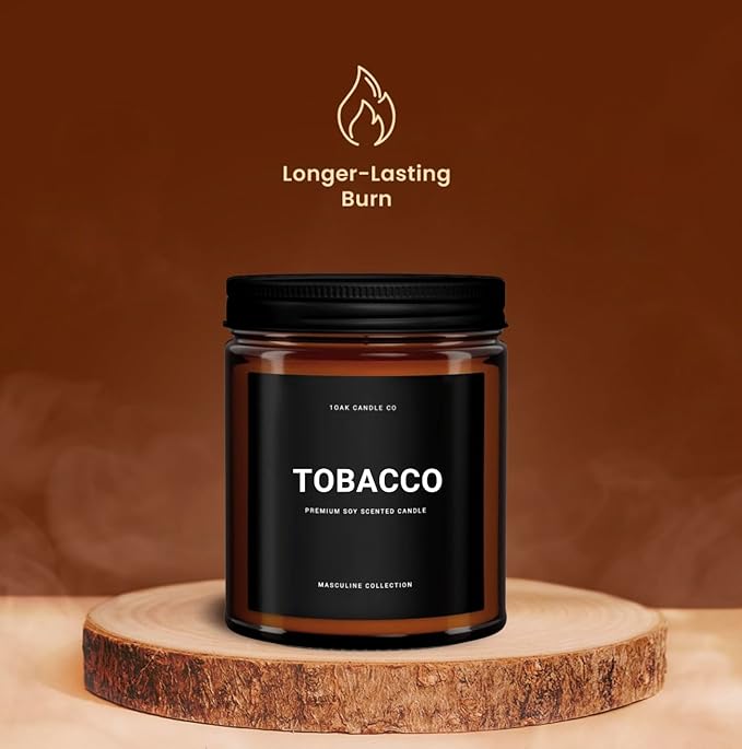 1OAK Tobacco Candle - Scented Candles for Men (Tobacco) - Pipe Candle - Cigar Scented Candles - Long Burning Premium - Soy Wax (7oz.)