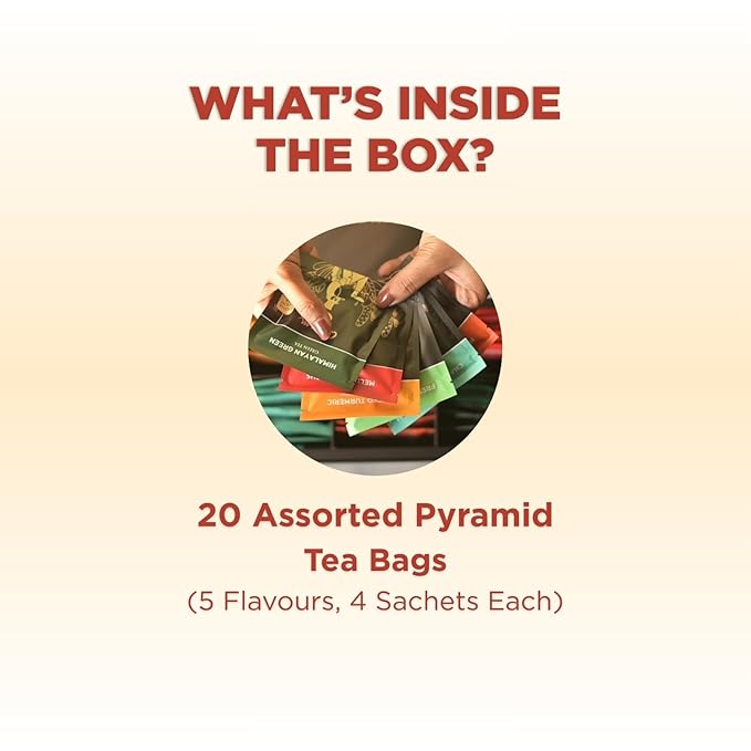CHAYAM Assorted Tea Bags Variety Pack | 20 Pyramid Tea Bags - 5 Flavours x 4 each | Tea Bag Sampler Assortment | Green Tea, Herbal Tea Gift Box