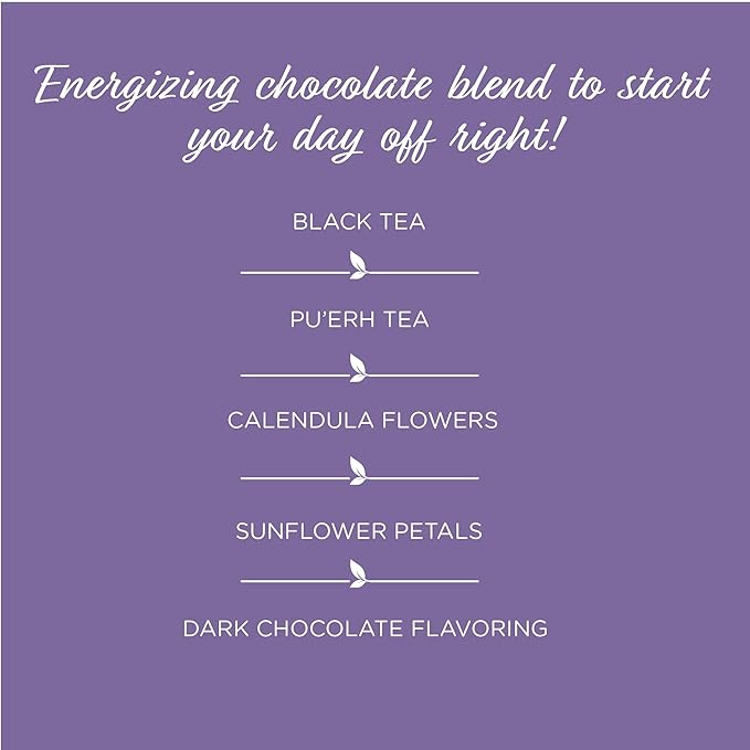 The Tea Spot Bolder Breakfast Tea with Dark Chocolate Flavoring | Blend of Black Tea, Pu’erh Tea, Calendula Flowers, Sunflower Petals, and Chocolate Flavoring | 15 Tea Bags