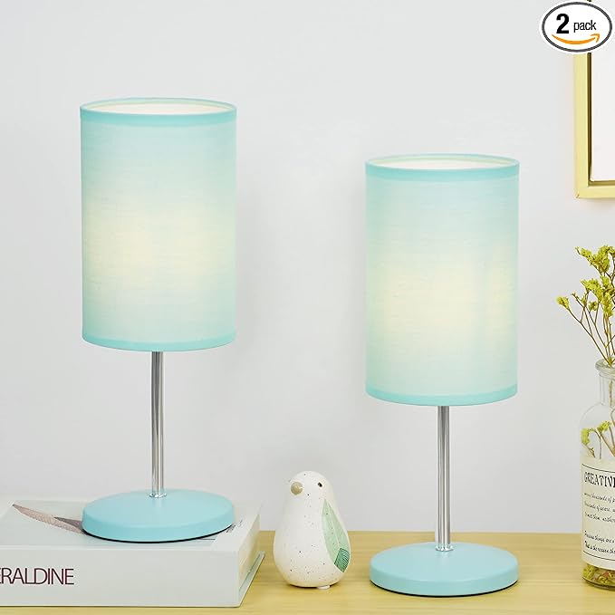 Lampwell Alee Modern Green Table Lamp Set of 2, Living Room & Bedroom, 4.33H12.21IN, Bulb Excluded