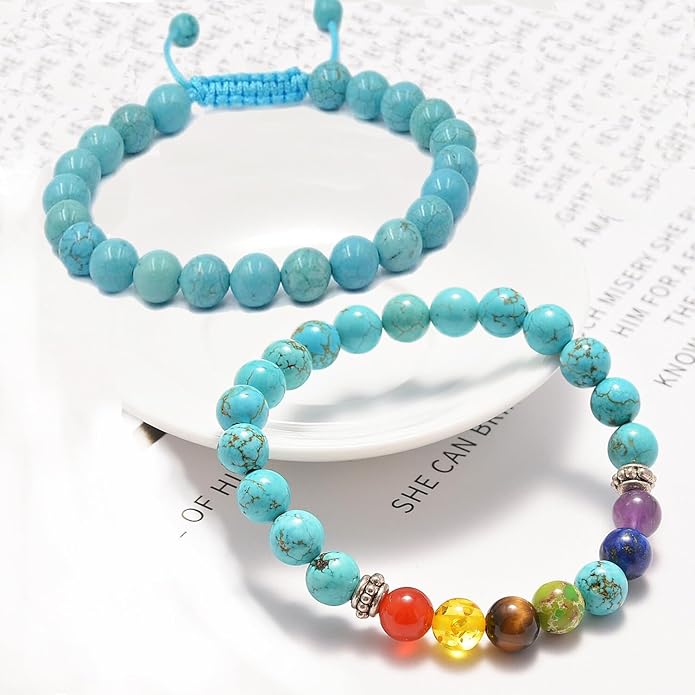 AD Beads 2Pcs His & Hers Distance Beads Bracelets Elastic Natural Stone Yoga Bracelet