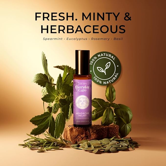 Gya Labs Headache Relief Essential Oil Roll On - 0.34 Fl Oz - Travel Size Roller for Camping, Skin, Aromatherapy Relief, Convenience