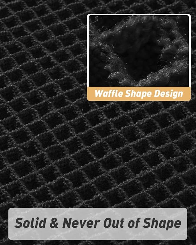 AMOAMI Upgraded Waffle Bath Mat, Super Absorbent Non Slip Bath Mats for Bathroom Floor, Machine Washable Bathroom Rugs with Tassels, Rubber Backed Bathroom Mats, Ultra Soft, 17" x 24", Black