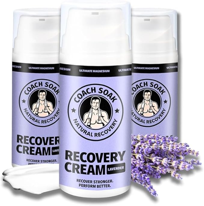 Coach Soak Topical Magnesium Lotion with MSM - Natural Recovery Cream with Magnesium Chloride, Vitamin C & Menthol, Rapid Absorption & Relaxation for Sore Muscles, Lavender (3 Pack, Total 10oz)