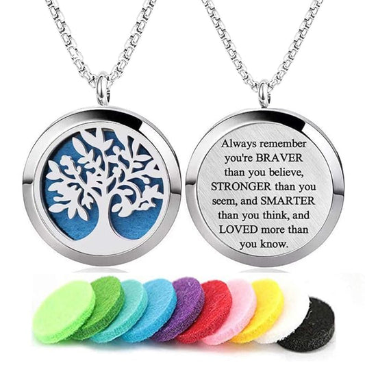 Aromatherapy Essential Oil Diffuser Necklace Stainless Steel lnspirational Locket Pendant(Tree of Life)