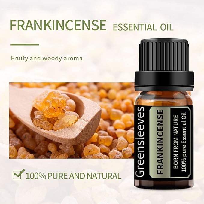 GREENSLEEVES Rose Frankincense Essential Oil Set, 2 x 10ml Pure Plant-Based Fragrance Oil for Aromatherapy, Essential Oils for Diffuser, Massage, Bath Bomb, Scented Candle Soap Making