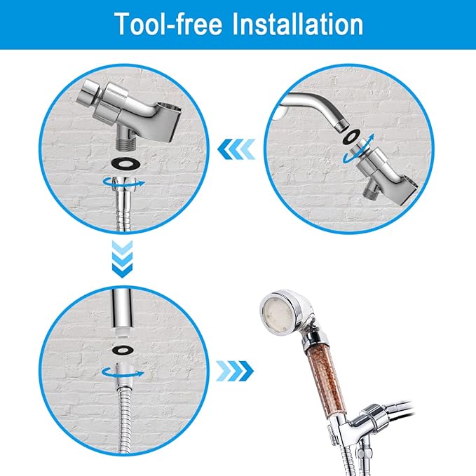 LED Handheld Shower Head Set with Filtration, Automatic 7-color Changing Shower Head Kit, High Pressure Handheld Shower Head with Hose and Bracket, Water Saving Showerheads with Filtration Beads