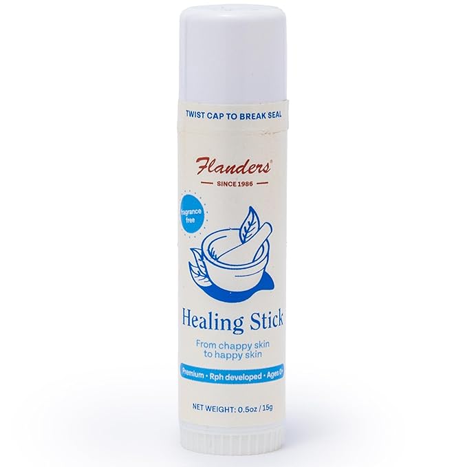 Flanders Healing Balm Stick - Safe for All Ages, Irritated Skin & Lips, Nipple Balm, Drool Rash, Raw Cuticles, Windburned Cheeks, Nostrils, Unscented (0.5oz)