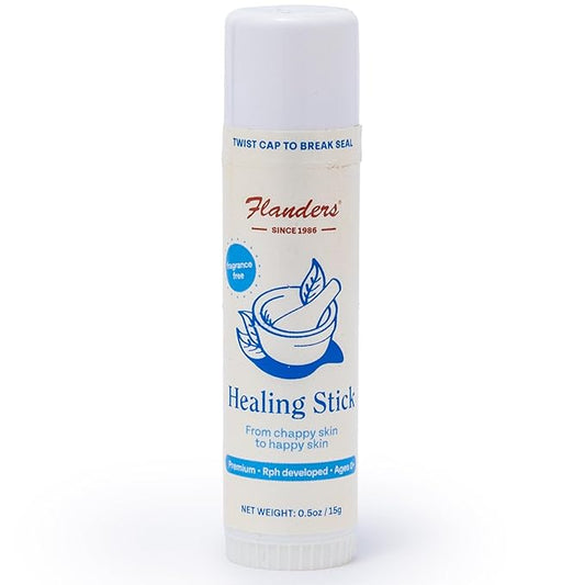 Flanders Healing Balm Stick - Safe for All Ages, Irritated Skin & Lips, Nipple Balm, Drool Rash, Raw Cuticles, Windburned Cheeks, Nostrils, Unscented (0.5oz)